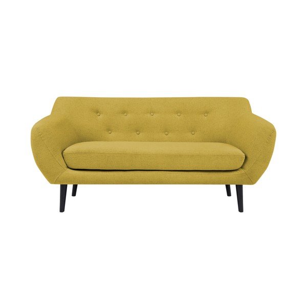 Žlutá dvoumístná pohovka s hnědými nohami Mazzini Sofas Piemont