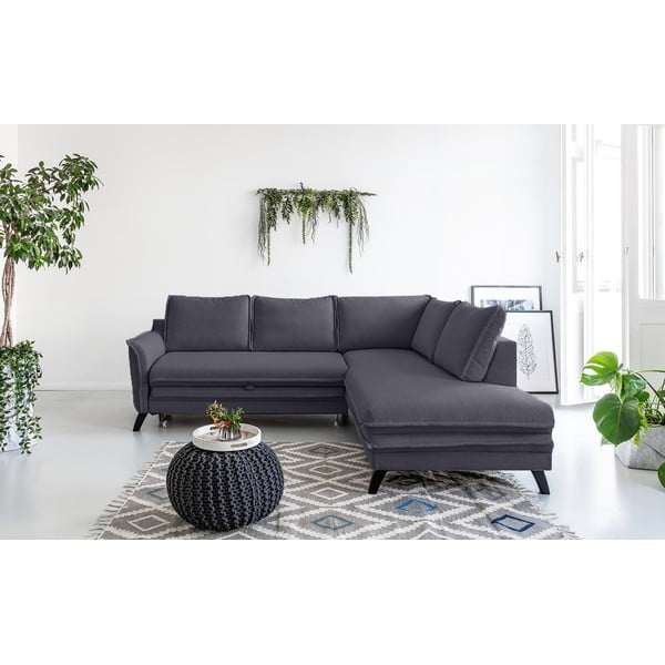 Антрацитен ъглов разтегателен диван десен ъгъл Charming Charlie - Miuform-image-1