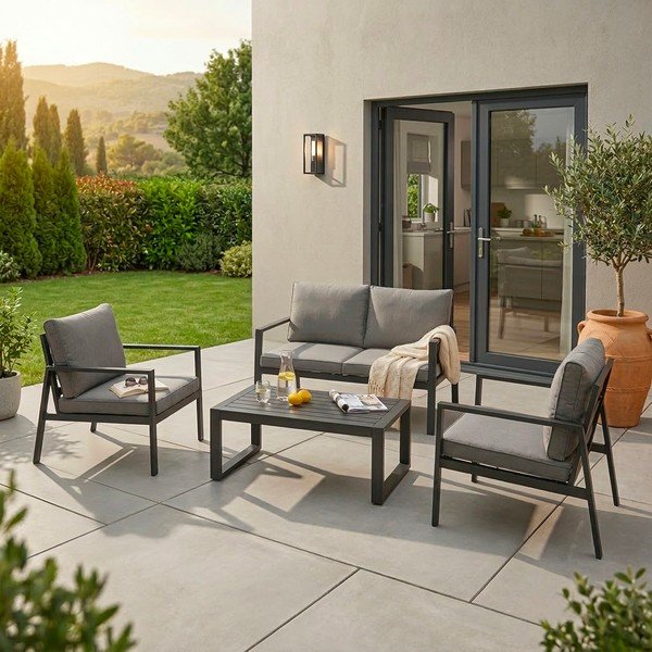 Антрацитен алуминиев градински комплект за отдих за 4 Hilde – Bizzotto-image-1