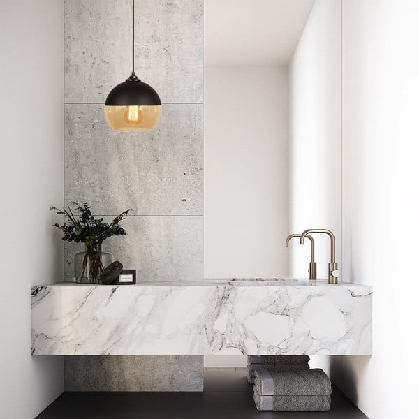 Висящо осветително тяло в цвят жълта охра и черно със стъклен абажур ø 20 cm Camini – Opviq lights-image-1