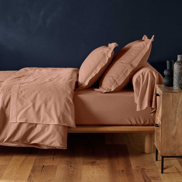 Еластичен памучен чаршаф в цвят сьомга 160x200 cm Lina – douceur d'intérieur-image-1