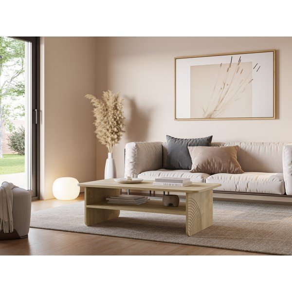 Масичка за кафе с дъбов плот в естествен цвят 60x110 cm Daira – Marckeric-image-1