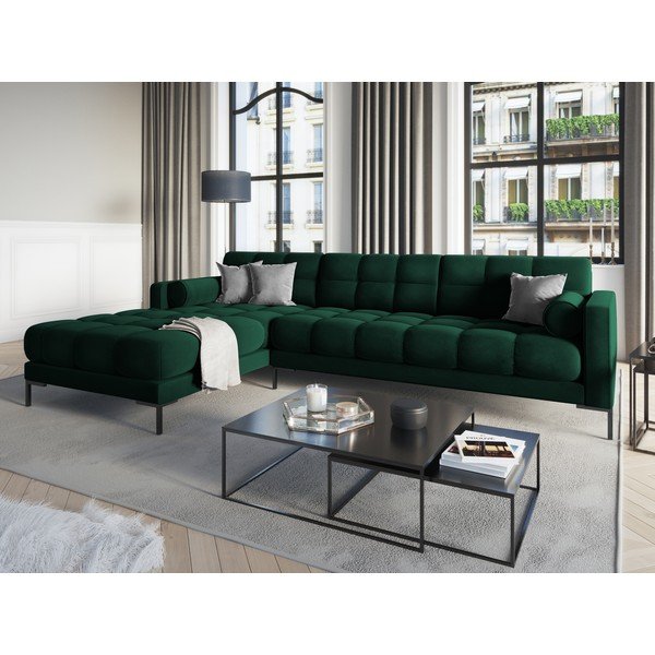 Тъмнозелен ъглов диван от кадифе , ляв ъгъл Bali - Cosmopolitan Design-image-1