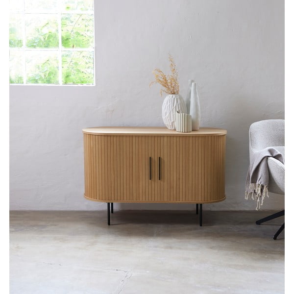 Скрин от дъбов декор  с плъзгащи се врати в естествен цвят 120x76x45 cm Nola – Unique Furniture-image-1