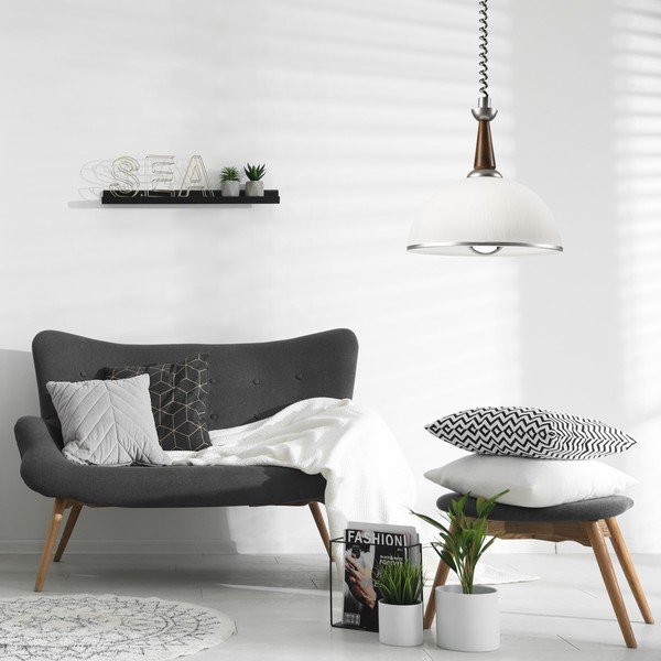 Висящо осветително тяло в сребрист и тъмнокафяв цвят със стъклен абажур ø 30 cm Ciara – LAMKUR-image-2