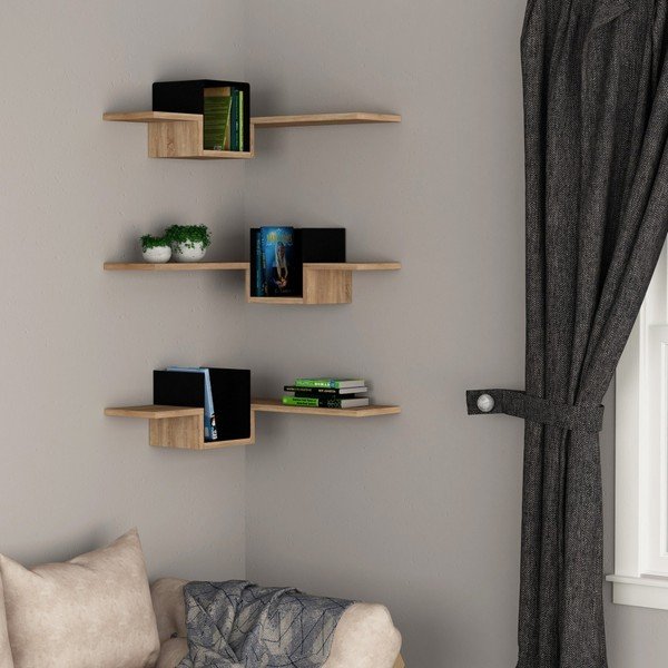 Комплект от 3 черни стенни рафта Ales Corner Black - Decortie-image-1