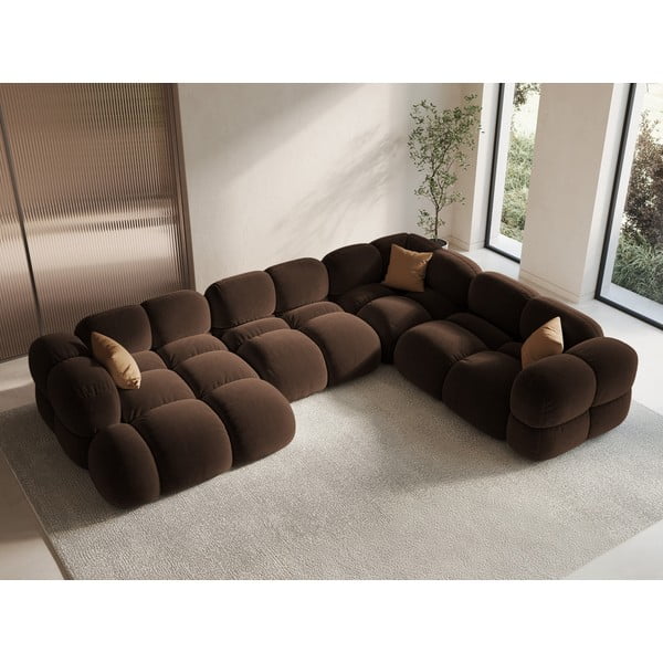 Тъмнокафяв кадифен ъглов диван (десен ъгъл/U форма) Loretto – Cosmopolitan Design-image-1