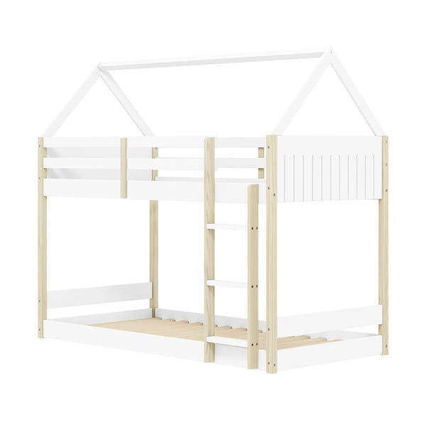Двуетажно детско легло тип къща в бял и естествен цвят 90x190 cm Valka – Marckeric-image-2