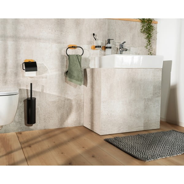 Черно-естествена самозалепваща стъклена чаша за четки за зъби Orea Bamboo – Wenko-image-3