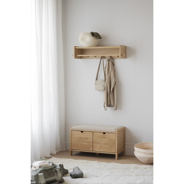 Стенна закачалка с рафт, изработена от дъбова дървесина в естествен цвят Hillmond - Rowico-image-3