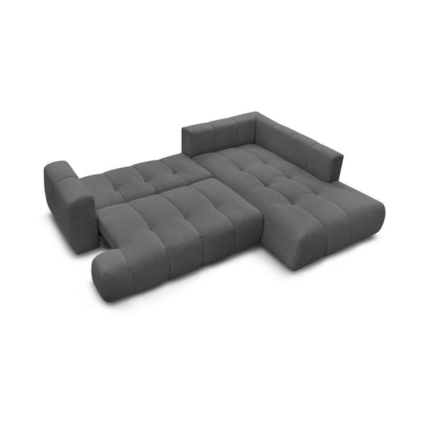 Тъмносив сгъваем/с място за съхранение ъглов диван (десен ъгъл/L форма) Fuji – Bobochic Paris-image-4