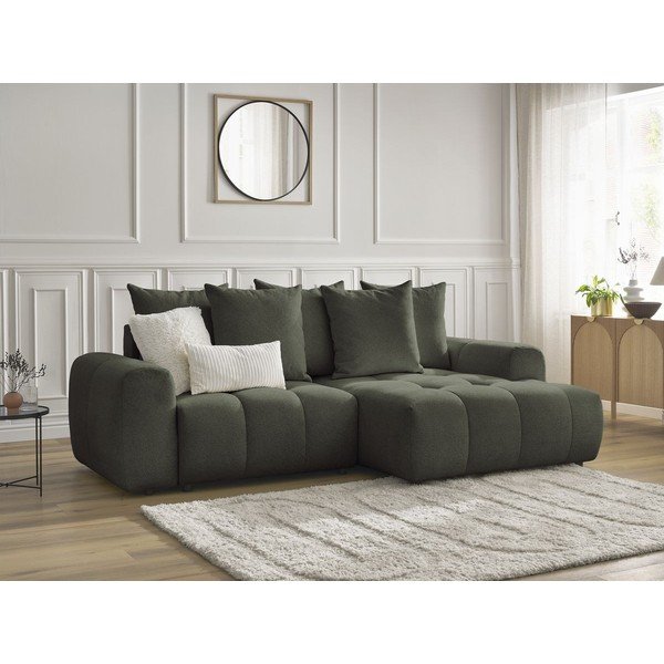 Шенилов  разтегателен ъглов диван с място за съхранение в цвят каки (десен ъгъл) Roxelane – Bobochic Paris-image-3