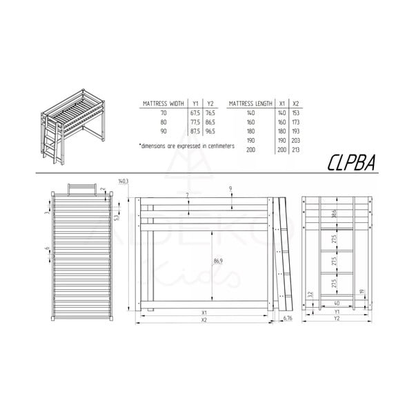 Повдигнато детско легло от борова дървесина 80x200 cm CLPBA - Adeko-image-3