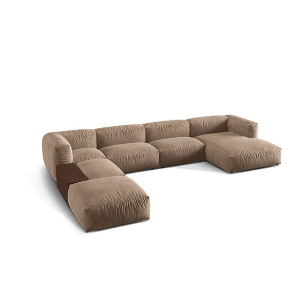 Светлокафяв кадифен модулен ъглов диван (ляв ъгъл/U форма) Martina – Micadoni -image-1