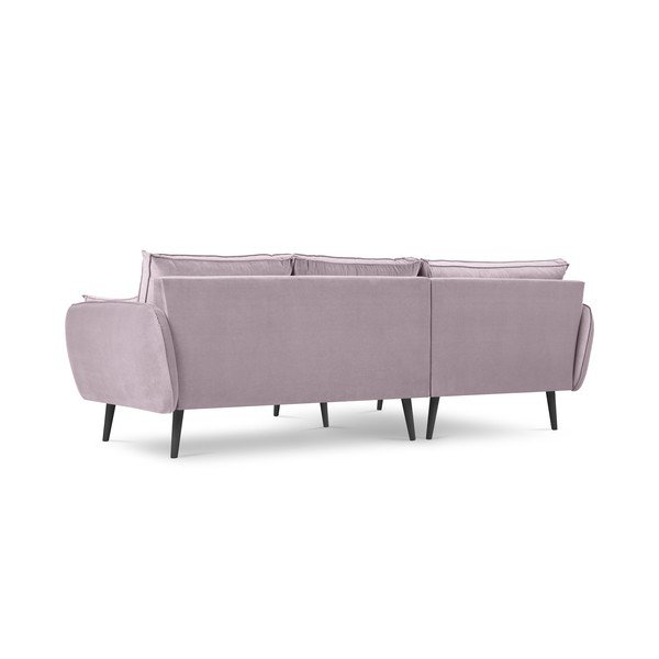 Светлорозов ъглов диван от кадифе с черни крака, ляв ъгъл Lento - Kooko Home-image-3