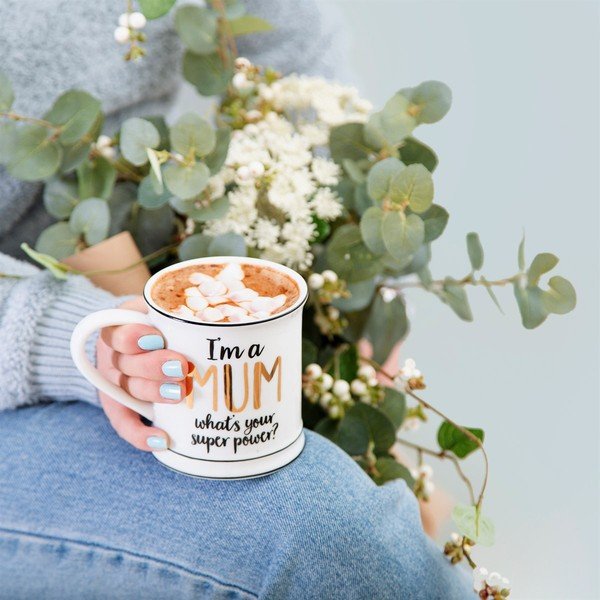 Порцеланова чаша Super Mum, 400 ml Metallic Monochrome - Sass & Belle-image-1