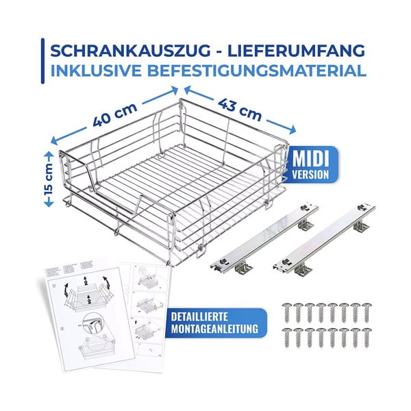 Плъзгаща се изтегляща се полица от неръждаема стомана, 51 x 40 cm - Maximex-image-4
