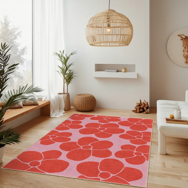 Червено-розов килим подходящ за пране 80x150 cm Poppy Fields – Mila Home-image-2