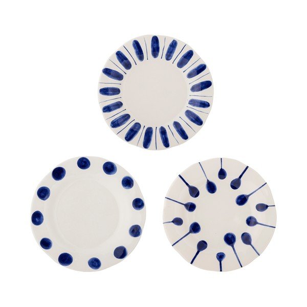 Бели/сини десертни глинени чинии в комплект 3 бр. ø 22 cm Linora – Bloomingville