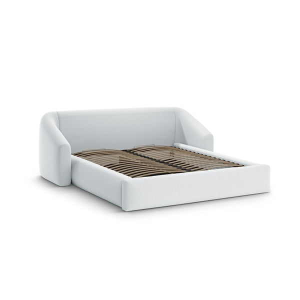 Светлосиво двойно легло 200x200 cm тапицирано с място за съхранение с включена подматрачна рамка Campi – Cosmopolitan Design-image-1