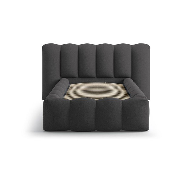 Антрацитно единично легло 90x200 cm тапицирано с място за съхранение с включена подматрачна рамка Lupine – Micadoni -image-3