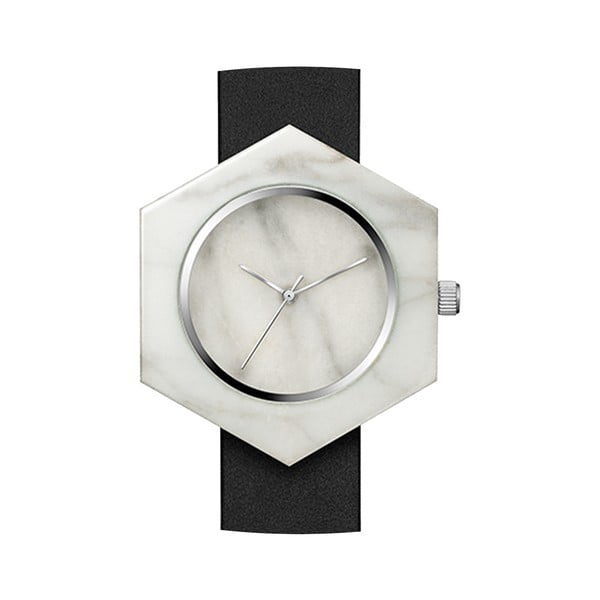 Bílé hranaté mramorové hodinky s černým řemínkem Analog Watch Co.