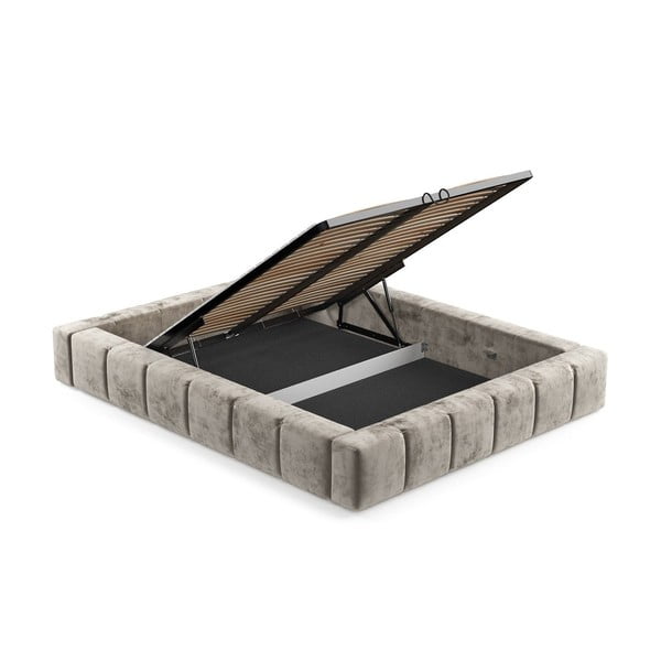 Бежово тапицирано двойно легло с място за съхранение с включена подматрачна рамка 200x200 cm Aruba L – Maison de Rêve-image-4