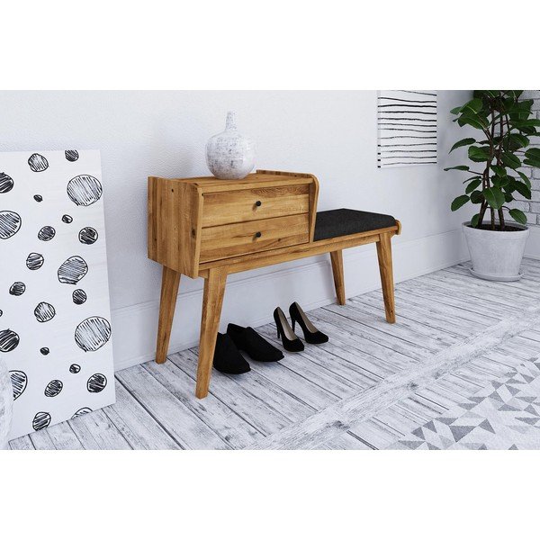 Пейка с чекмеджета от дъбова дървесина със сива седалка Retro - The Beds-image-1