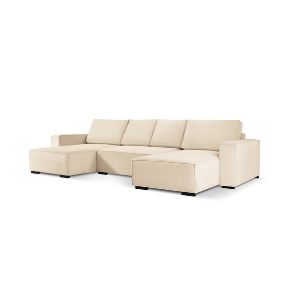 Бежов велурен U-образен разтегателен диван Azalea - Mazzini Sofas-image-2