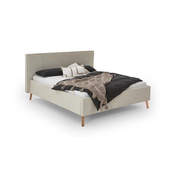 Кремаво двойно легло 160x200 cm тапицирано с място за съхранение с включена подматрачна рамка Riva – Meise Möbel-image-4