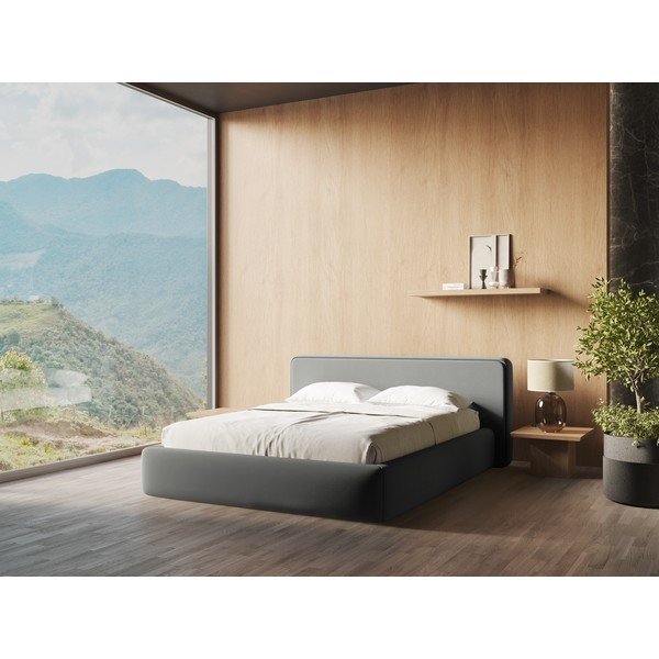 Сиво двойно тапицирано легло с място за съхранение и включена подматрачна рамка 180x200 cm Kiana – Makamii-image-1