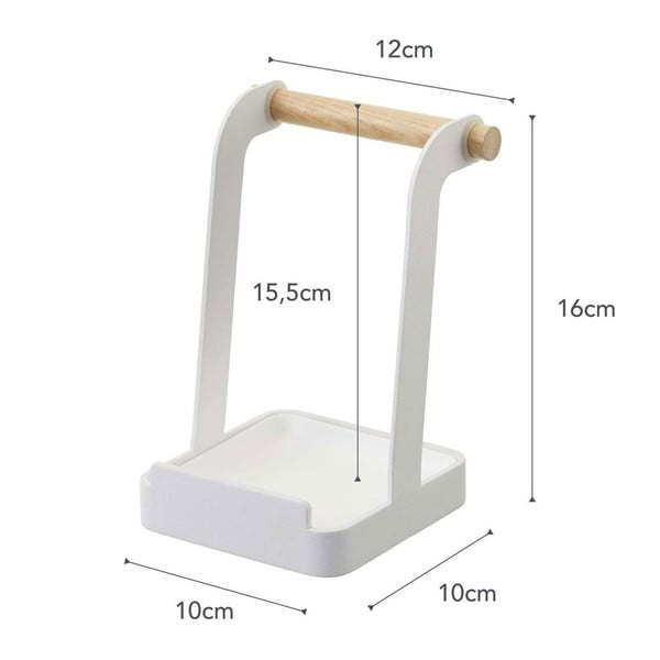 Бяла стойка за капак с детайли от букова дървесина Tosca - YAMAZAKI-image-2