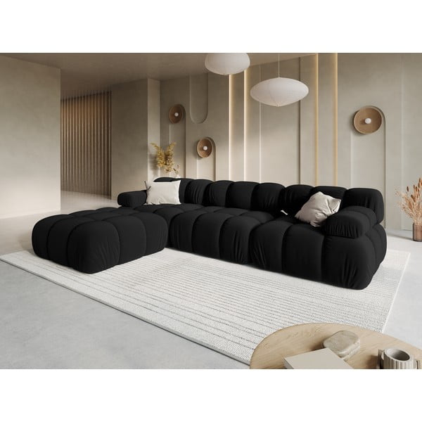 Черен ъглов диван от кадифе Bellis - Micadoni Home-image-1