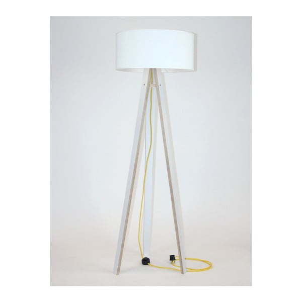 Bílá stojací lampa s bílým stínítkem a žlutým kabelem Ragaba Wanda