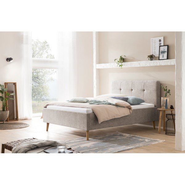 Сиво/кафяво двойно легло 140x200 cm тапицирано без ламелно дъно Smart – Meise Möbel-image-1