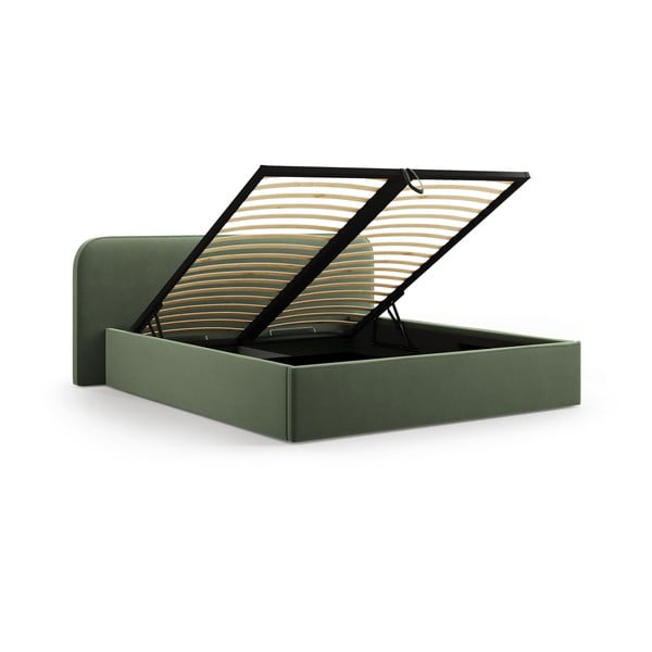 Зелено двойно тапицирано легло с място за съхранение с включена подматрачна рамка 180x200 cm Elizabeth – Micadoni -image-2