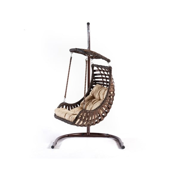 Кафяв висящ градински стол от ратан Alacati – Floriane Garden-image-1