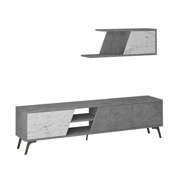 Шкаф за телевизор в бяло и сиво с мраморен декор 180x48 cm Fiona - Kalune Design