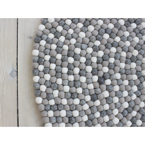 Светлосив вълнен килим с топки , ⌀ 90 см Ball Rugs - Wooldot