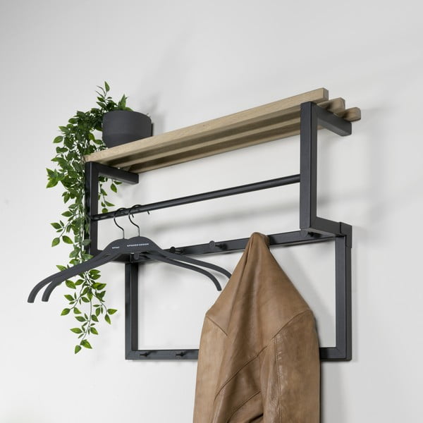 Черна/в естествен цвят метална стенна закачалка с рафт 71 cm Rizzoli – Spinder Design-image-1