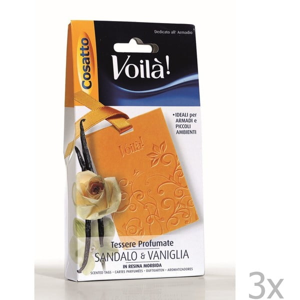 Sada 3 vonných karet s vůní vanilky a santalového dřeva Cosatto Perfume