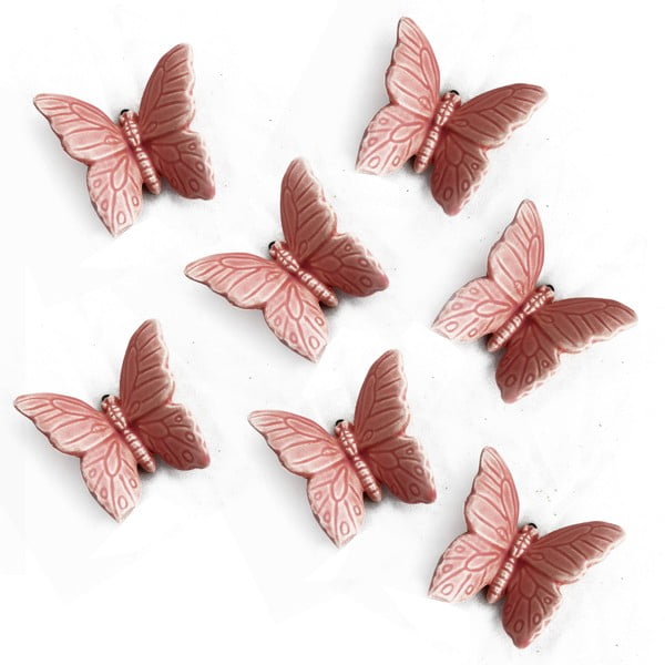 Keramický motýl k zavěšení 6 ks, růžový