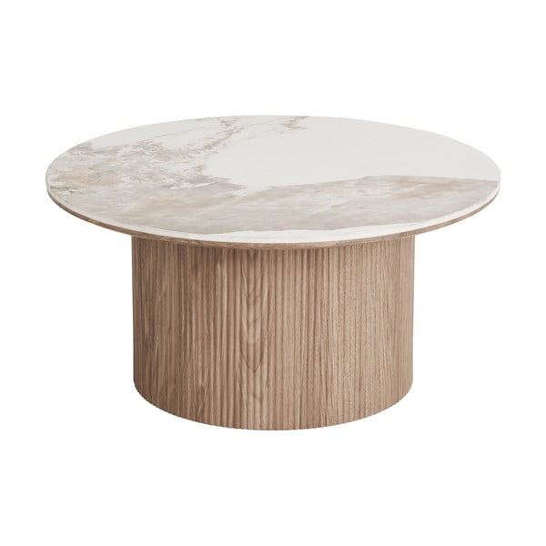 Бежова/в естествен цвят кръгла масичка за кафе с плот от имитация на мрамор ø 80 cm Athens – House Nordic