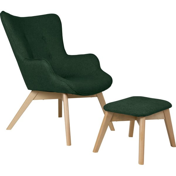 Тъмнозелен фотьойл с табуретка Niko – Ropez