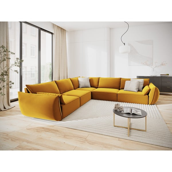 Кадифен ъглов диван в цвят горчица Vanda – Mazzini Sofas-image-1
