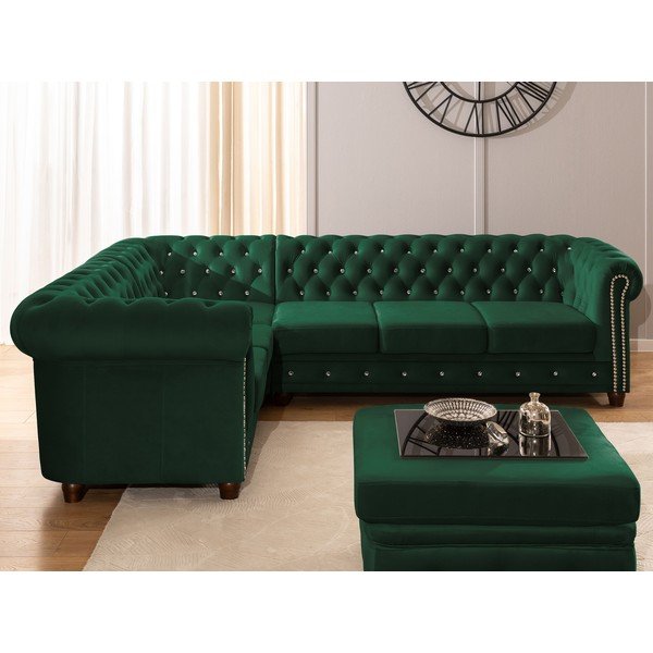 Зелен кадифен сгъваем ъглов диван (ляв ъгъл/L форма) York Blik – Ropez-image-4