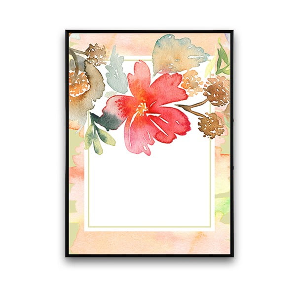Plakát s květinou, bílo-růžové pozadí, 30 x 40 cm