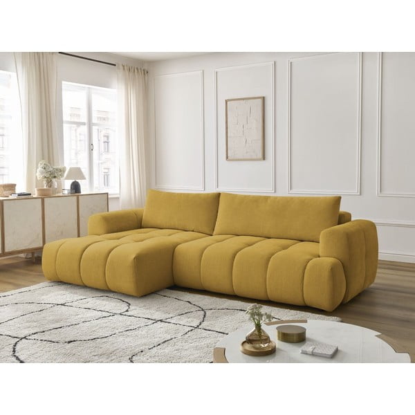 Сгъваем/с място за съхранение ъглов диван в цвят горчица (ляв ъгъл) Fuji – Bobochic Paris-image-1