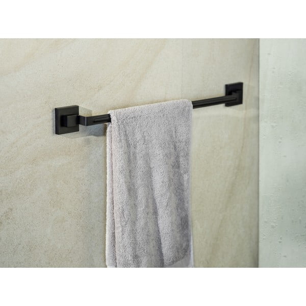 Черна самозалепваща поставка за кърпи от неръждаема стомана Quadro – Wenko-image-1