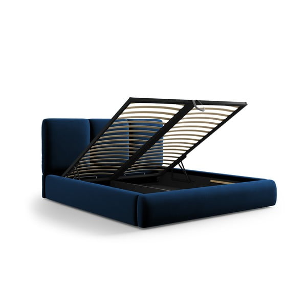 Тъмносиньо тапицирано кадифено двойно легло с място за съхранение с включена подматрачна рамка 200x200 cm Brody – Mazzini Beds-image-3